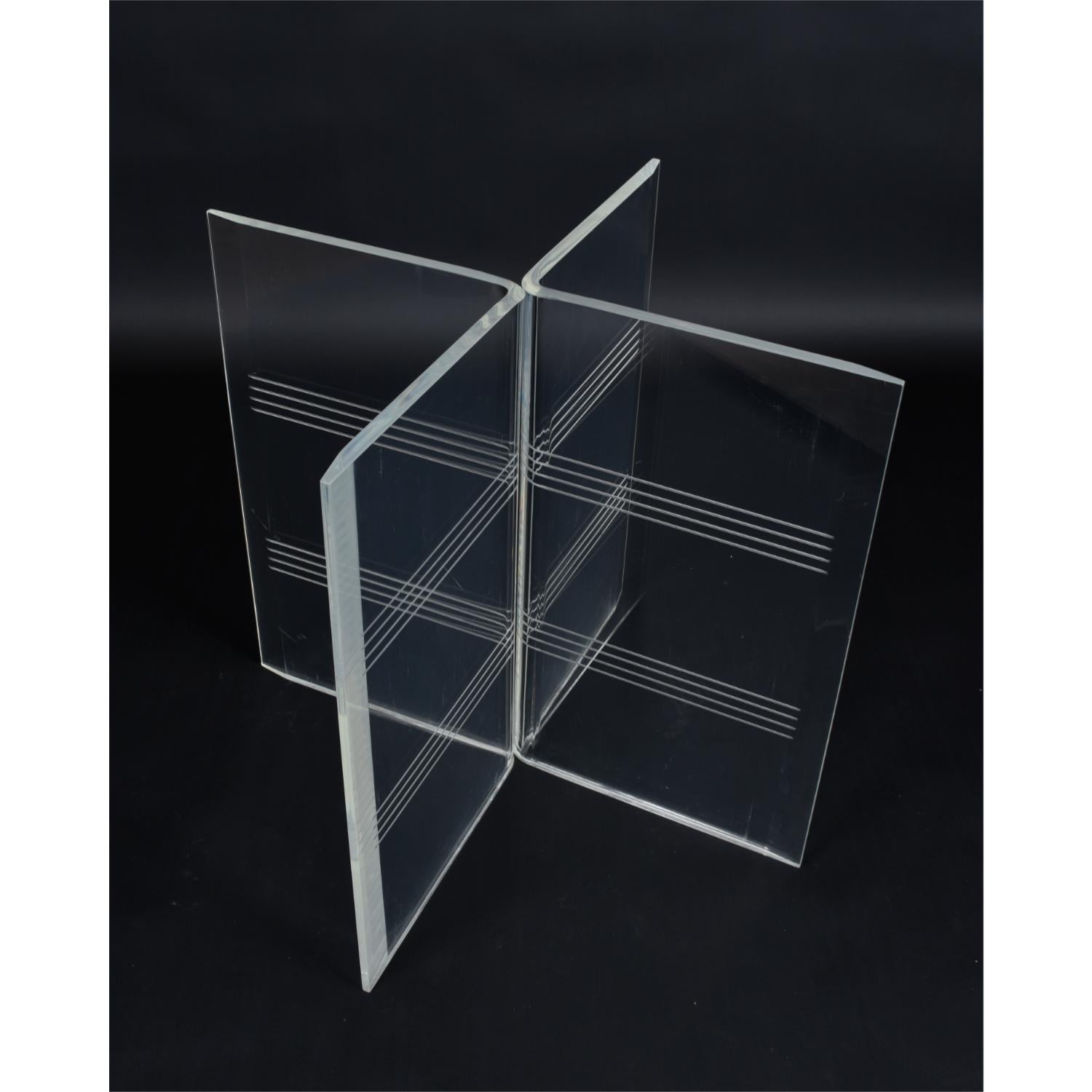 Clear Acrylic V-Shape Etched Stripes Lucite Double Pedestal Dining Table 8