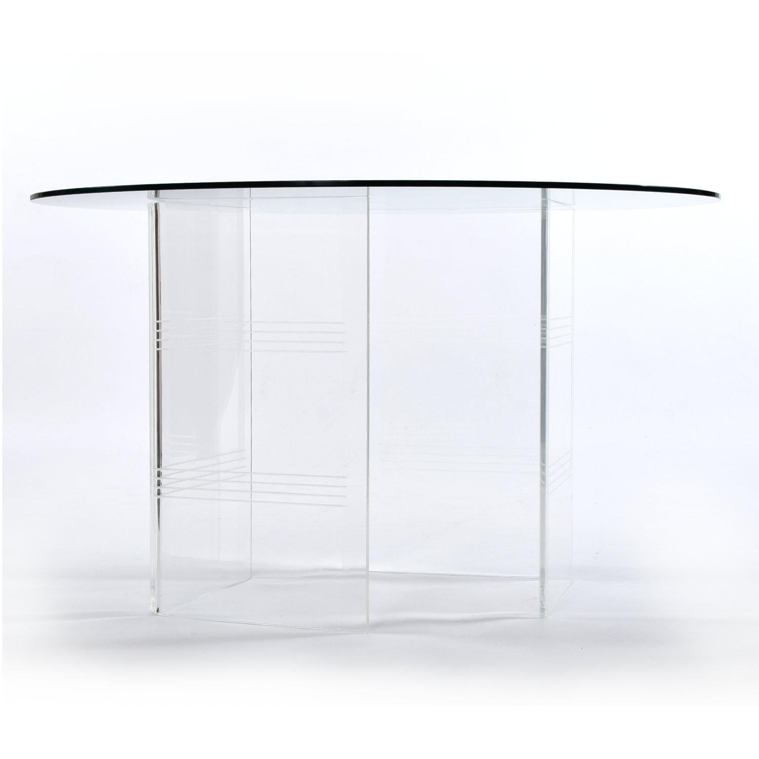 Clear Acrylic V-Shape Etched Stripes Lucite Double Pedestal Dining Table 2