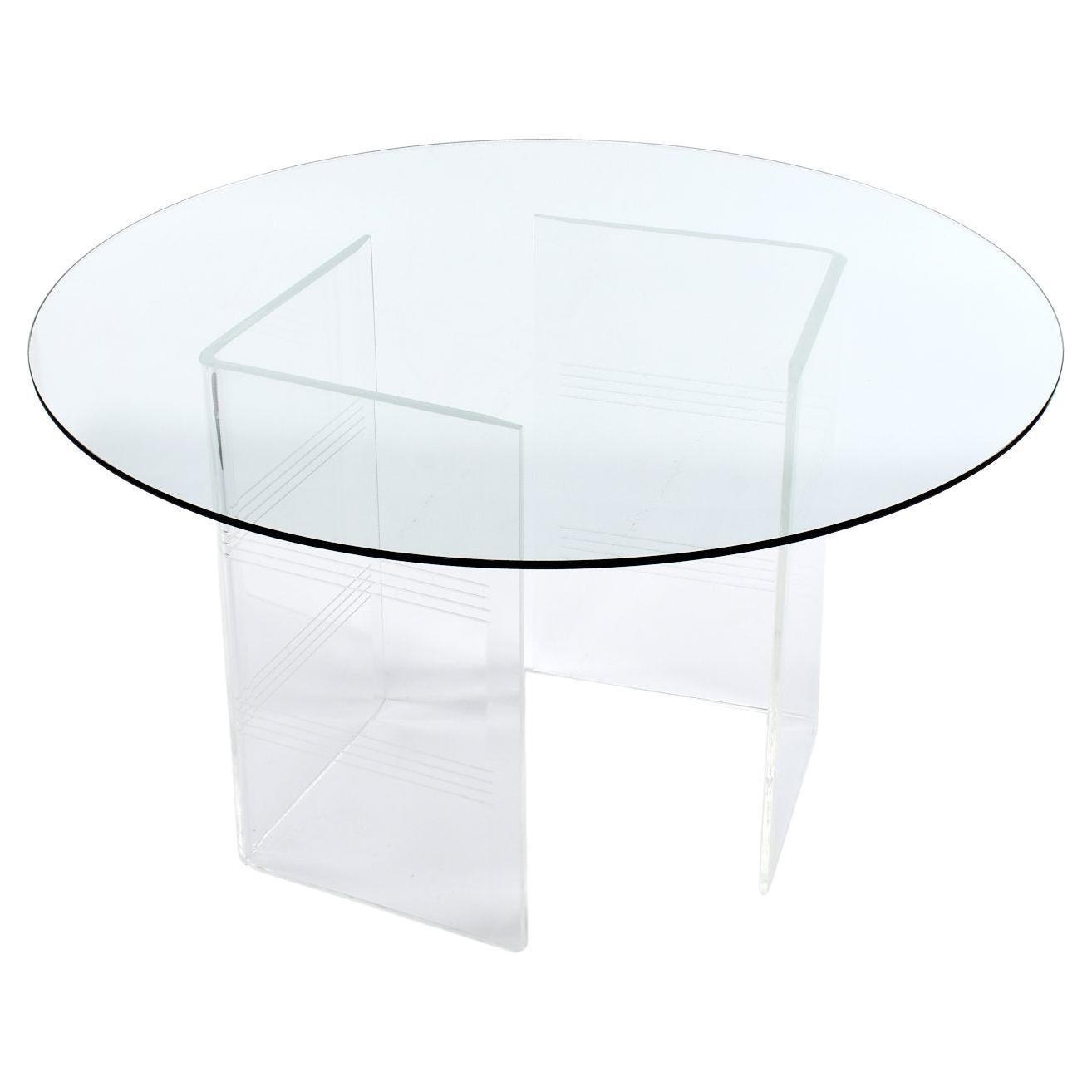 Clear Acrylic V-Shape Etched Stripes Lucite Double Pedestal Dining Table
