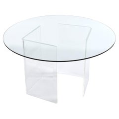 Bases de table à manger à double piédestal en acrylique transparent en forme de V avec rayures burinées en lucite