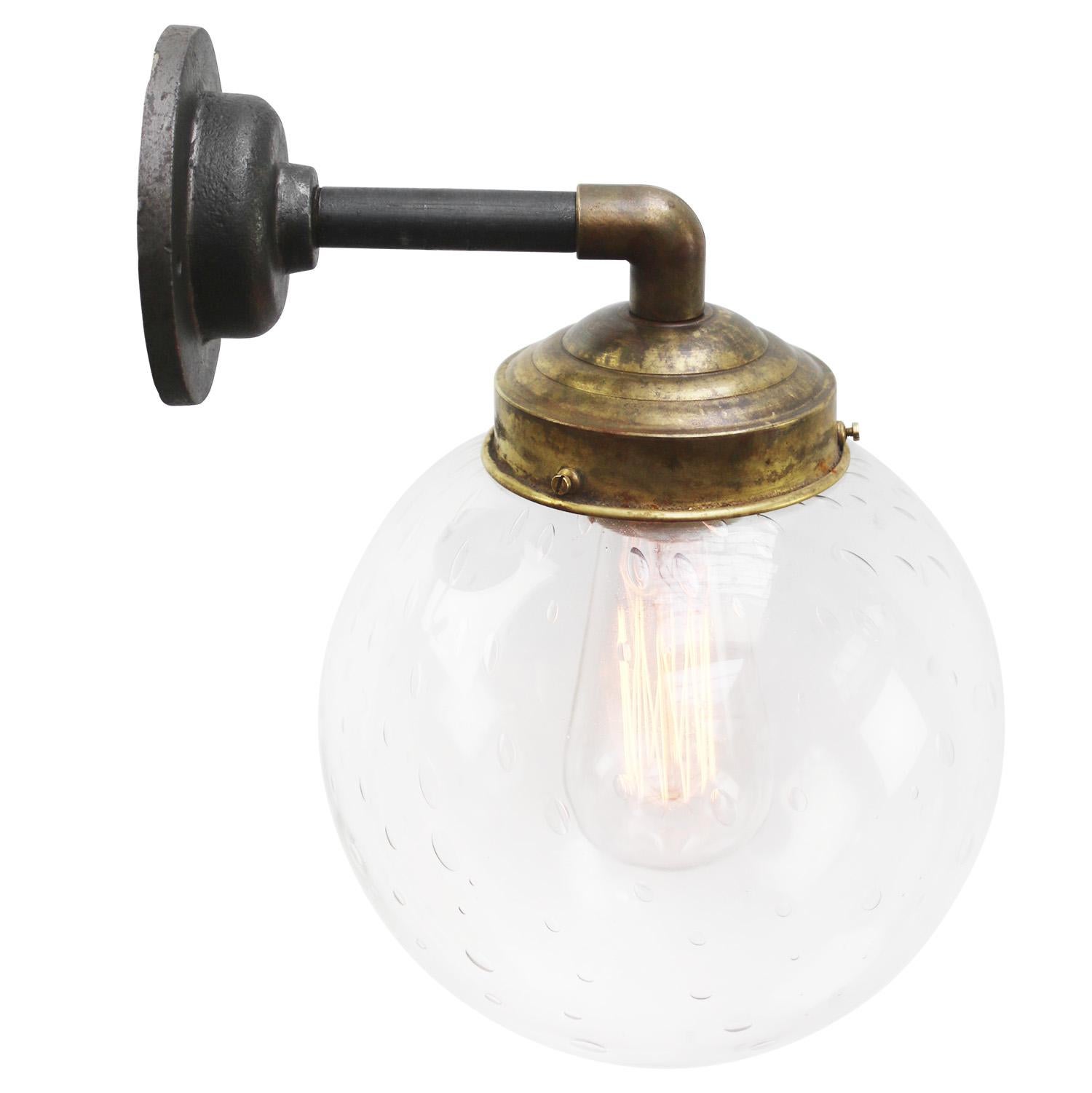 Mid-Century Modern Clear Air Bubble Glass Vintage Brass Cast Iron Scones Wall Lights For Sale