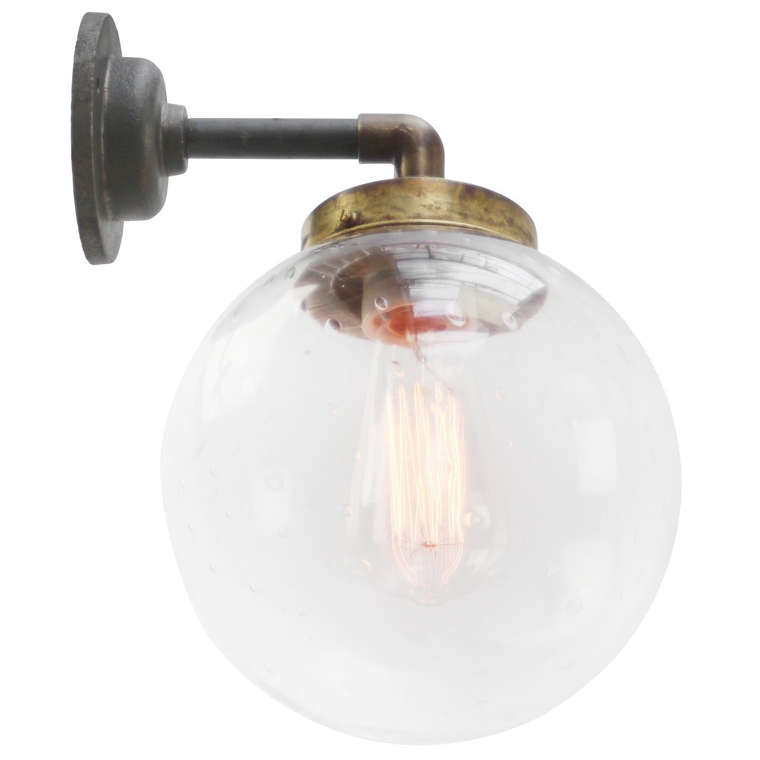 Dutch Clear Air Bubble Glass Vintage Brass Cast Iron Scones Wall Lights For Sale