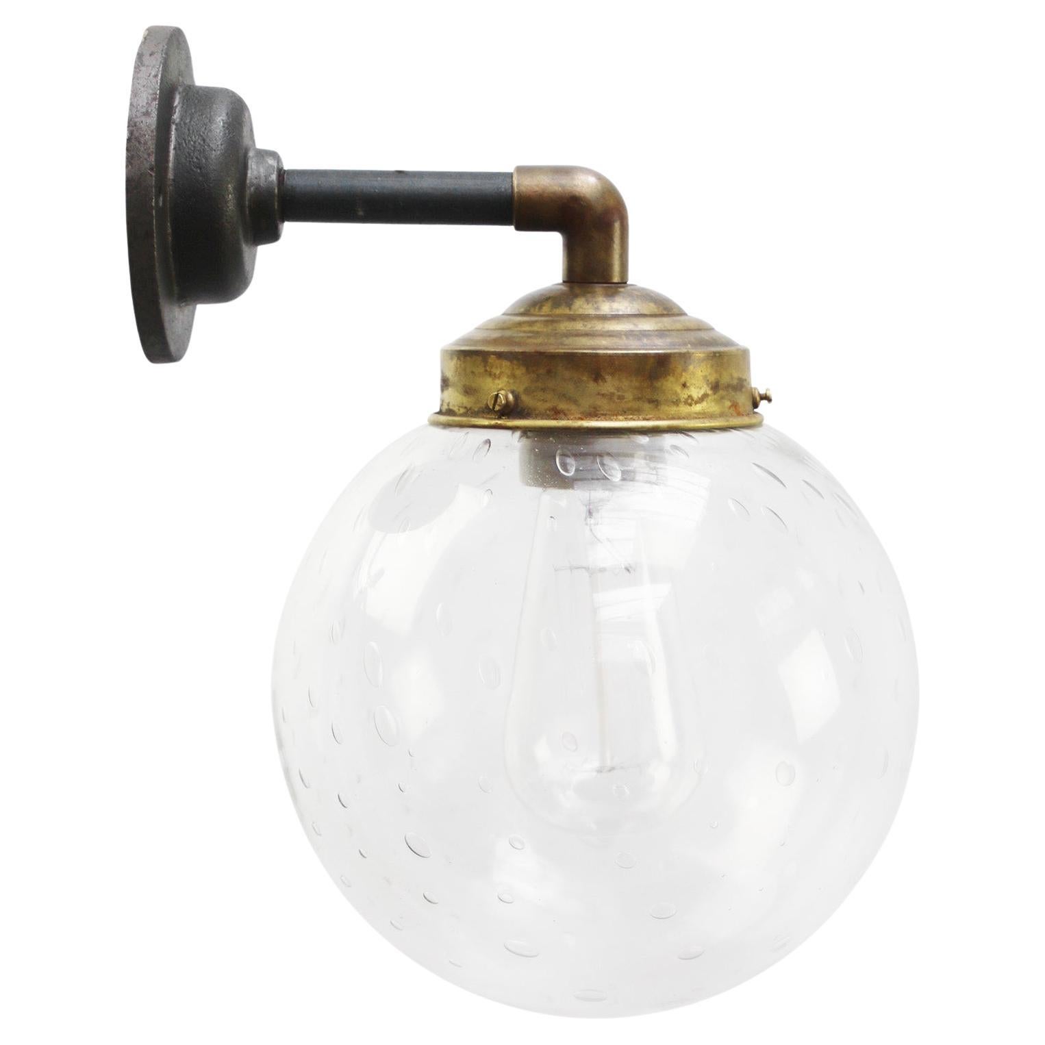 Clear Air Bubble Glass Vintage Brass Cast Iron Scones Wall Lights For Sale