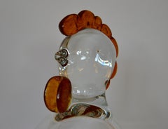 Clear & Amber Blown Glass Punch Bowl Vessel with Lid & Chicken Top Makora Krosno