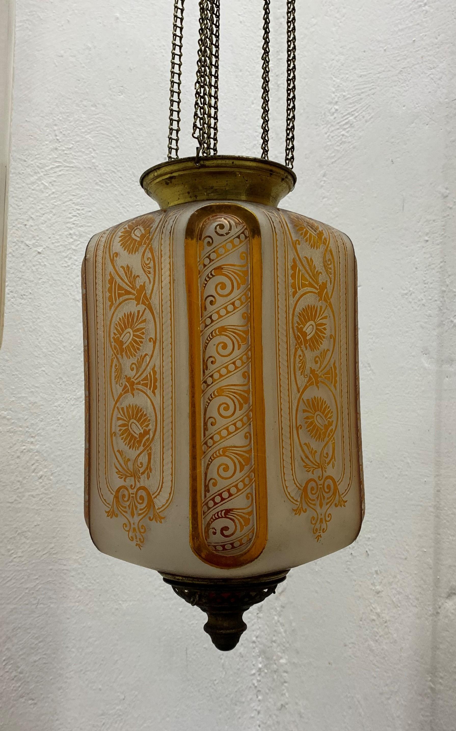French Clear and Amber Art Nouveau Candle Lantern by Baccarat, France, circa 1890 For Sale