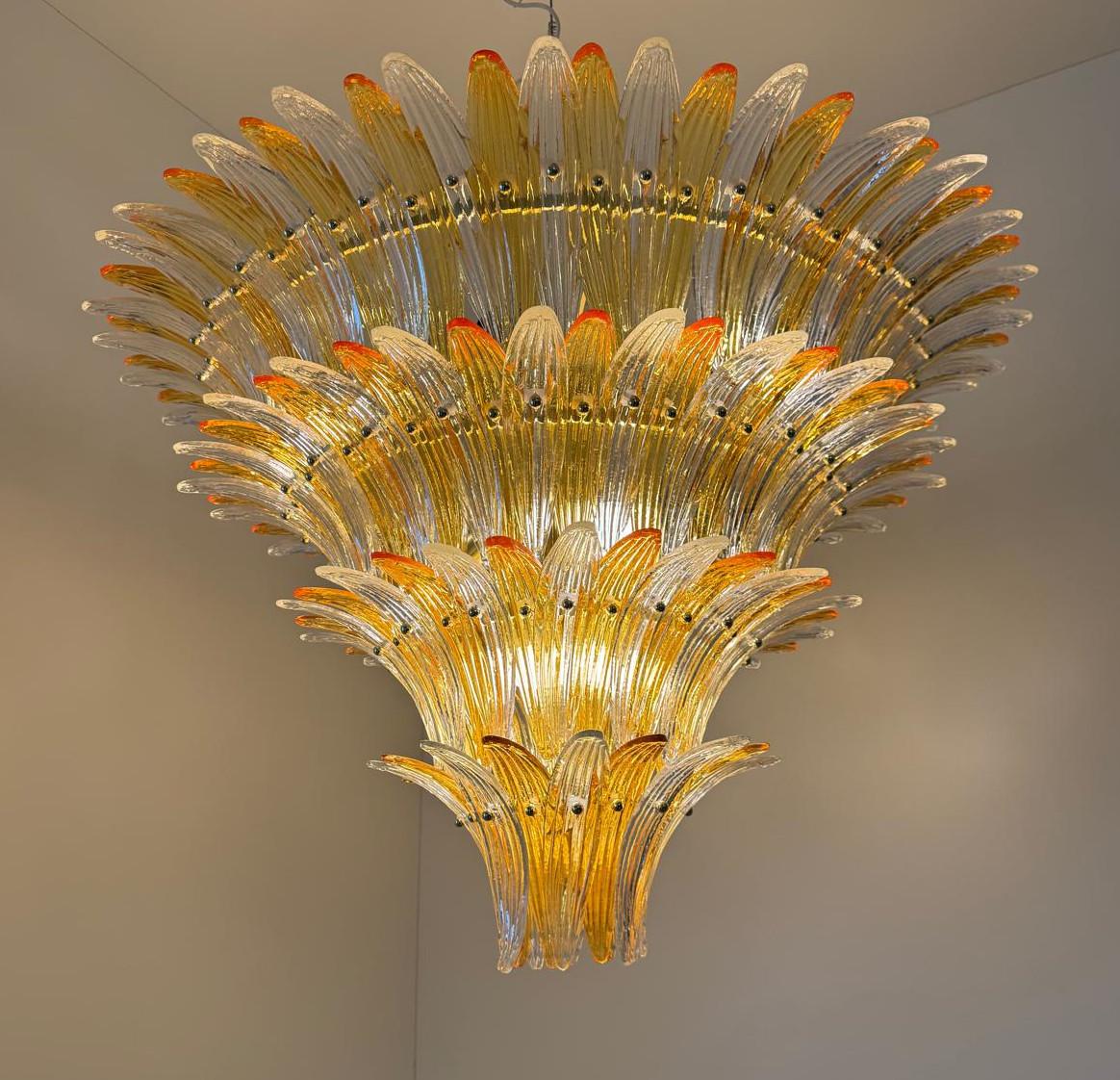 Modern Clear and Amber Palmette Chandelier For Sale