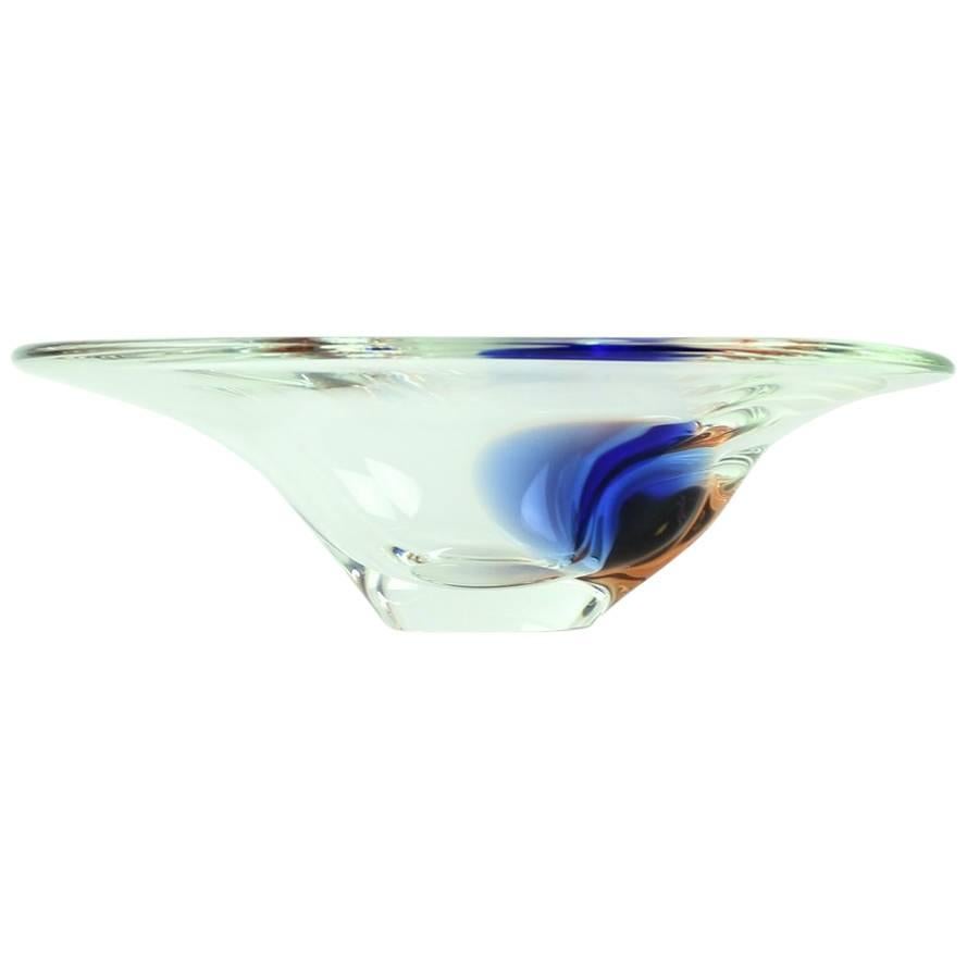 Clear and Blue Art Glass Bowl by Borocrystal, Czechoslovakia, circa 1960 For Sale