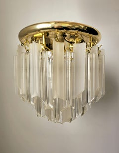 Clear and Frosted Lucite and Brass Chanderlier Flushmount Ceiling Lighting