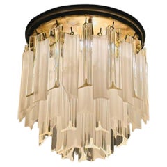 Antique Clear and Frosted Lucite and Brass Chanderlier Flushmount Ceiling Lighting