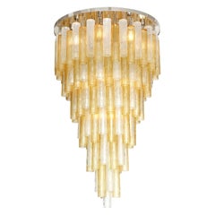 Lampadario a incasso in vetro di Murano trasparente e oro a più livelli, Italia, alto 60 pollici