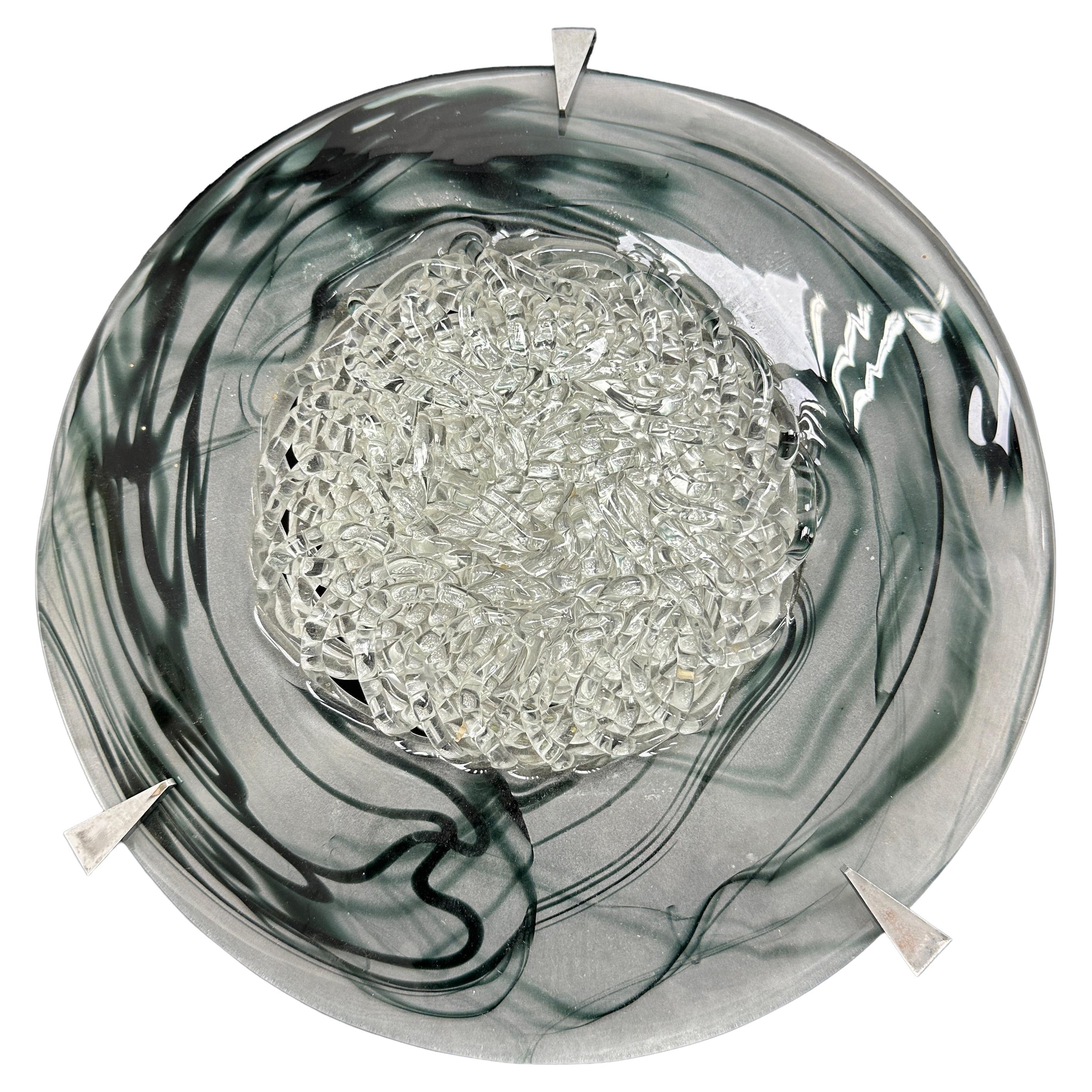Clear and Grey Murano Glass Flush Mount or Wall Light, Italy, 1980s For Sale