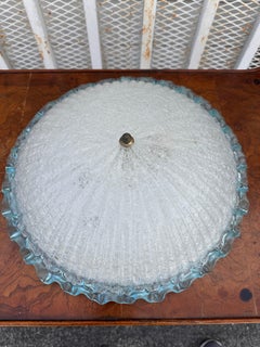 Clear and Light Blue Murano Glass Flush Mount Ceiling Light , Italy 1970