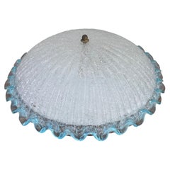 Clear and Light Blue Murano Glass Flush Mount Ceiling Light , Italy 1970