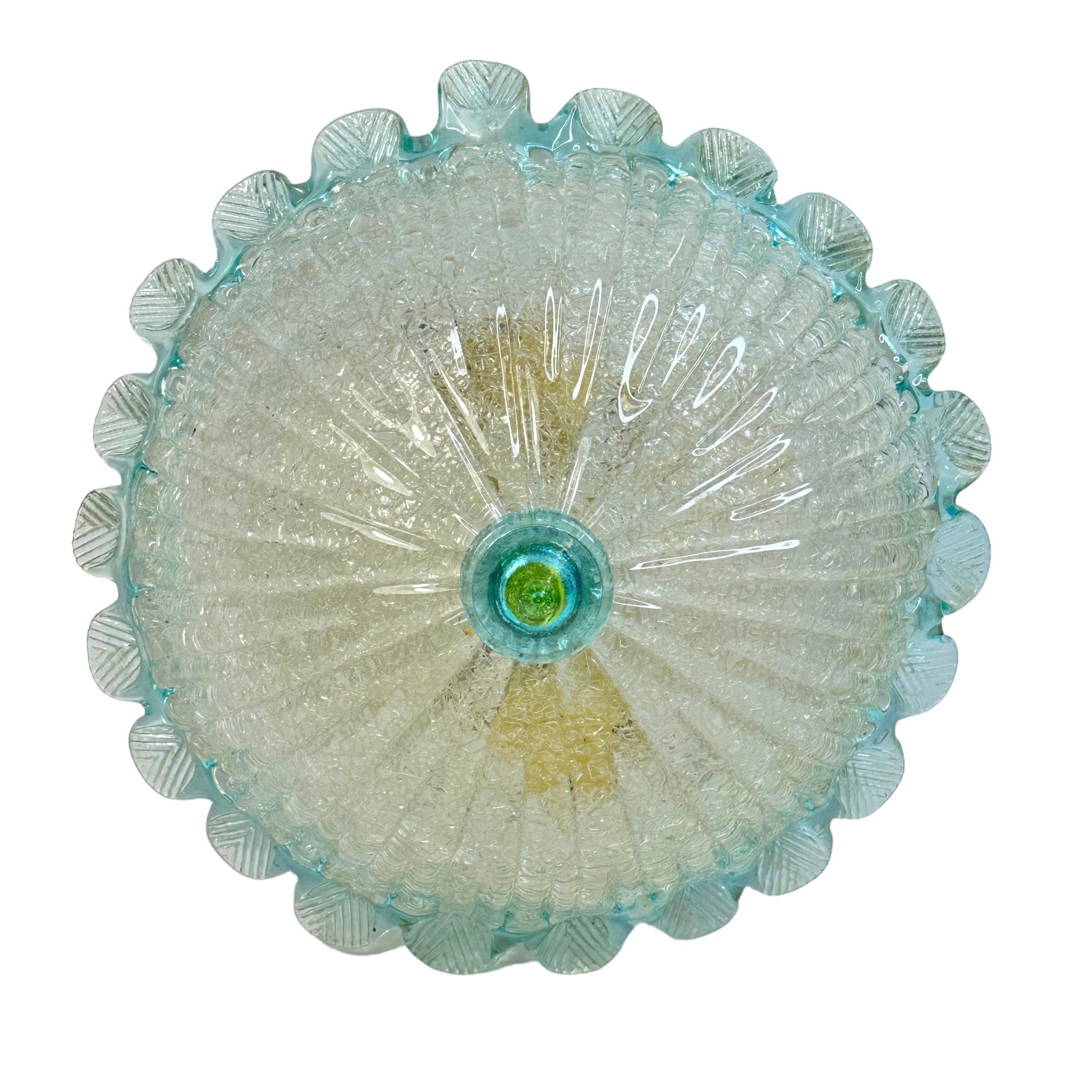 Italian Clear and Light Blue Murano Glass Flush Mount Ceiling Light, Italy, 1970s For Sale