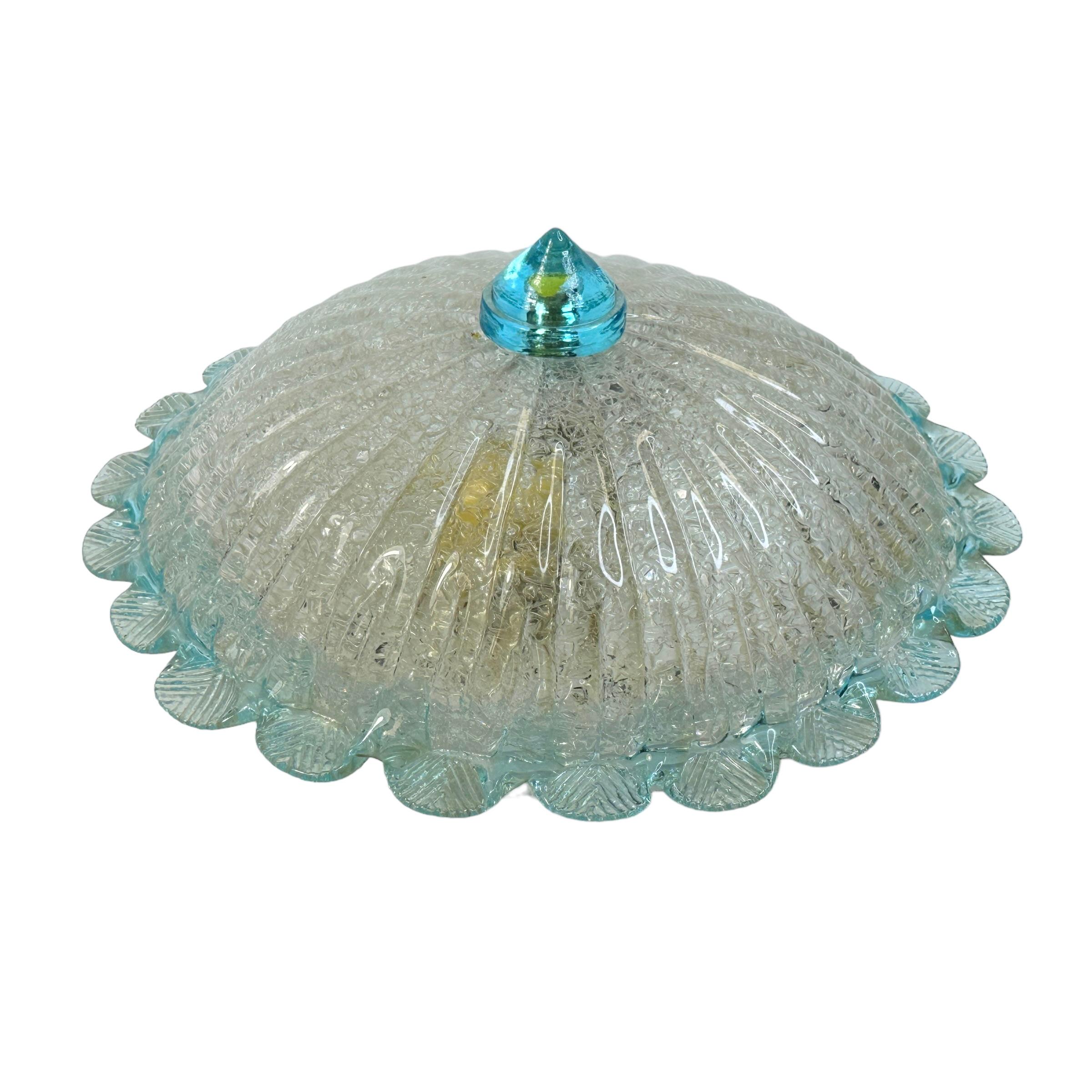 Clear and Light Blue Murano Glass Flush Mount Ceiling Light, Italy, 1970s In Good Condition For Sale In Nuernberg, DE