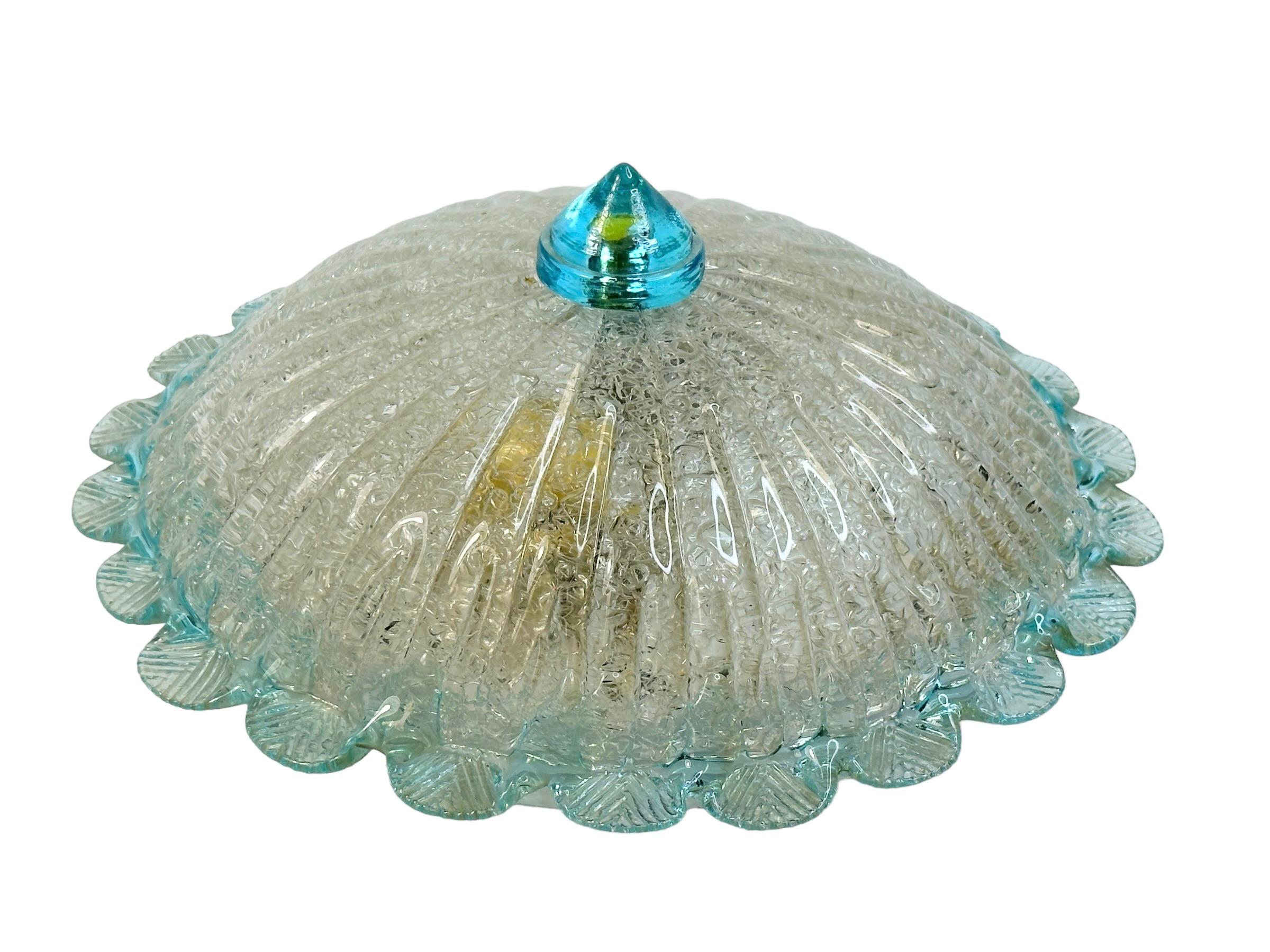 Metal Clear and Light Blue Murano Glass Flush Mount Ceiling Light, Italy, 1970s For Sale