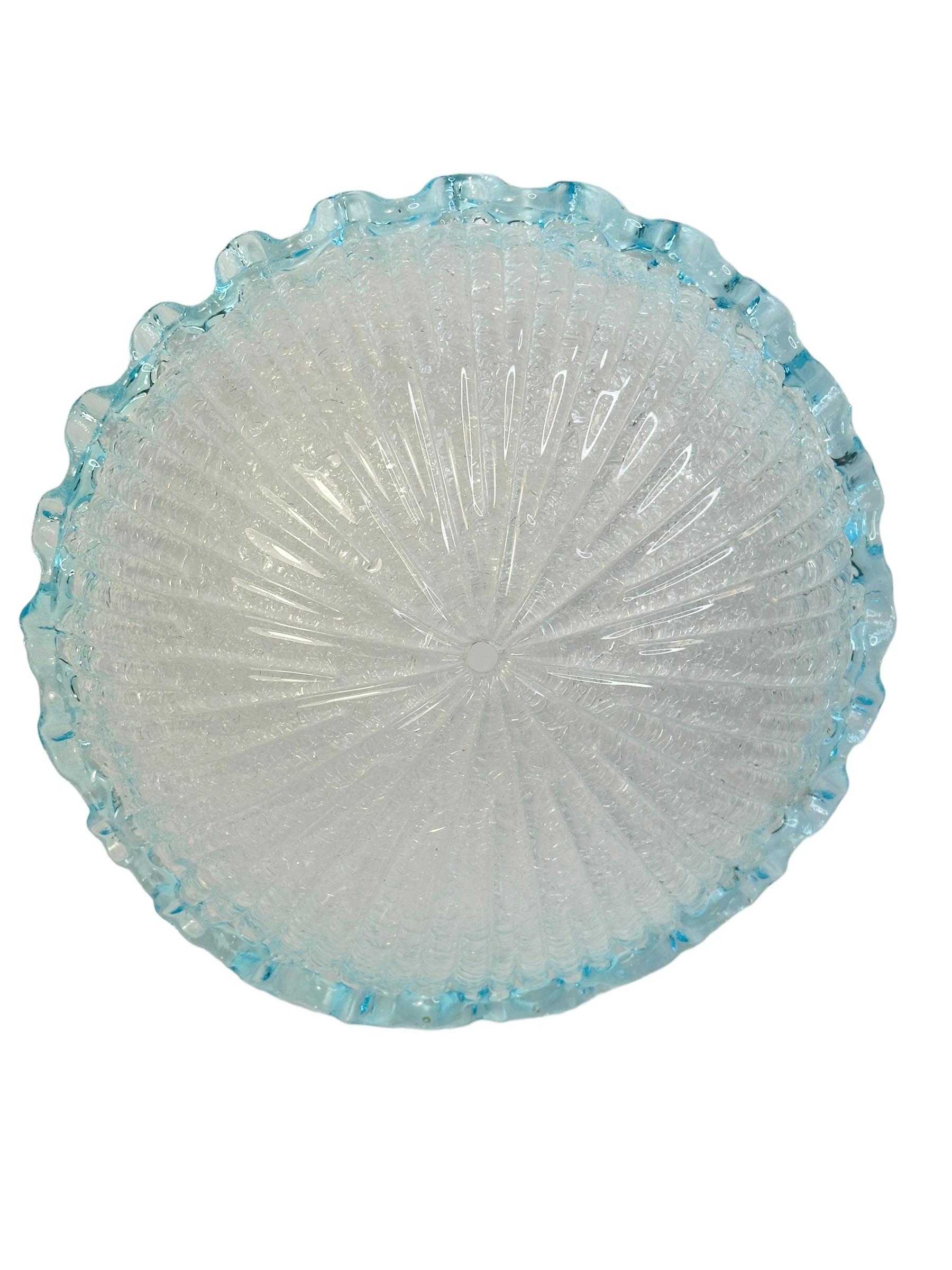 Clear and Light Blue Murano Glass Flush Mount Ceiling Light, Italy, 1970s For Sale 1
