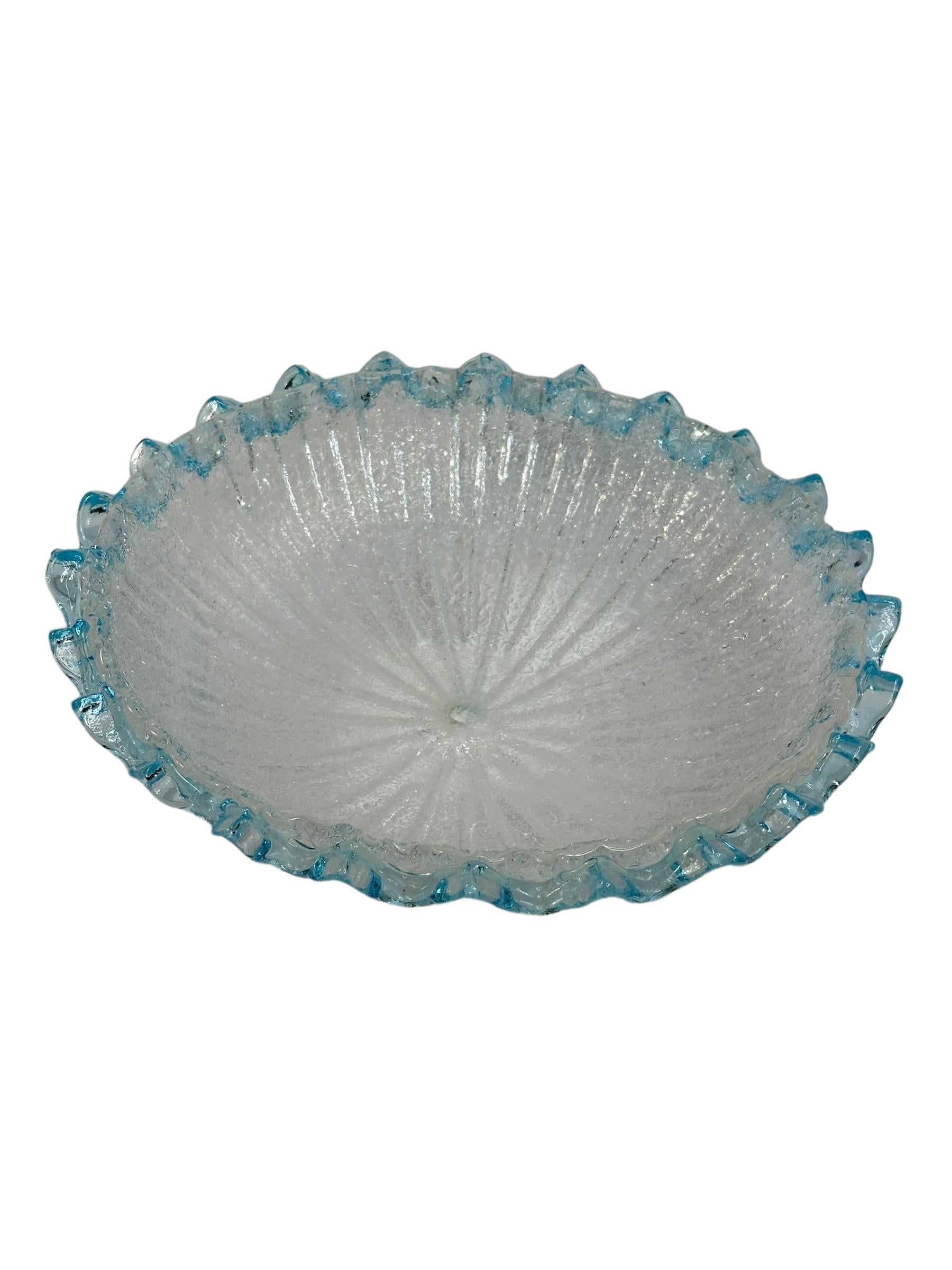 Clear and Light Blue Murano Glass Flush Mount Ceiling Light, Italy, 1970s For Sale 2