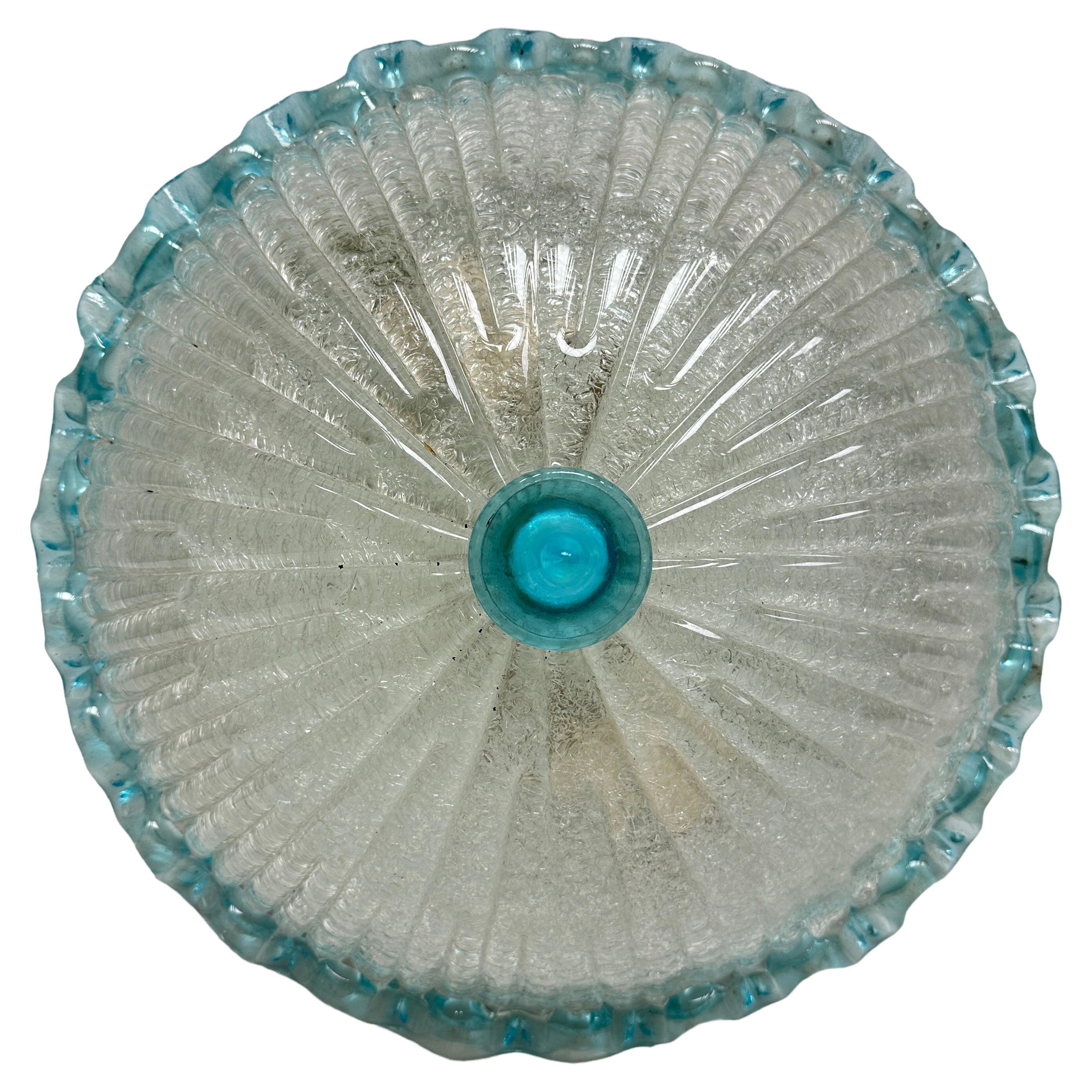 Clear and Light Blue Murano Glass Flush Mount Ceiling Light, Italy, 1970s