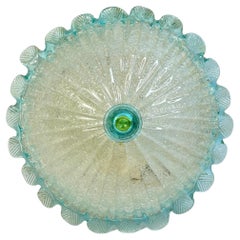 Clear and Light Blue Murano Glass Flush Mount Ceiling Light, Italy, 1970s