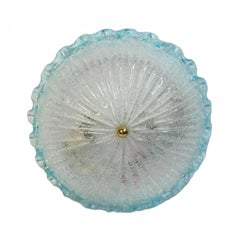 Clear and Light Blue Murano Glass Flush Mount Ceiling Light, Italy, 1970s Clear and Light Blue Murano Glass Flush Mount Ceiling Light, Italy, 1970s