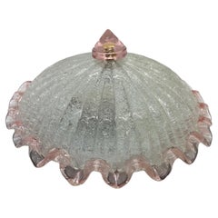 Clear and Light Pink Murano Glass Flush Mount Ceiling Light, Italy, 1970s