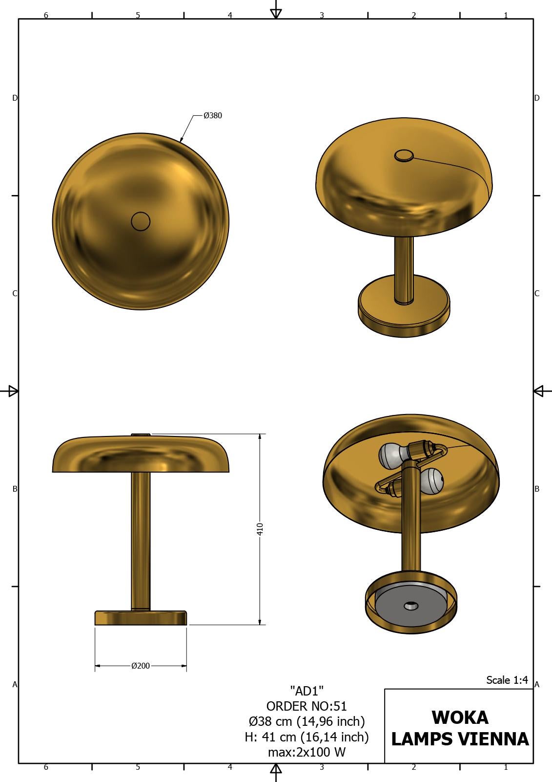 Clear and Modern Art Deco Style Bauhaus Brass Table Lamp, Re-Edition For Sale 3