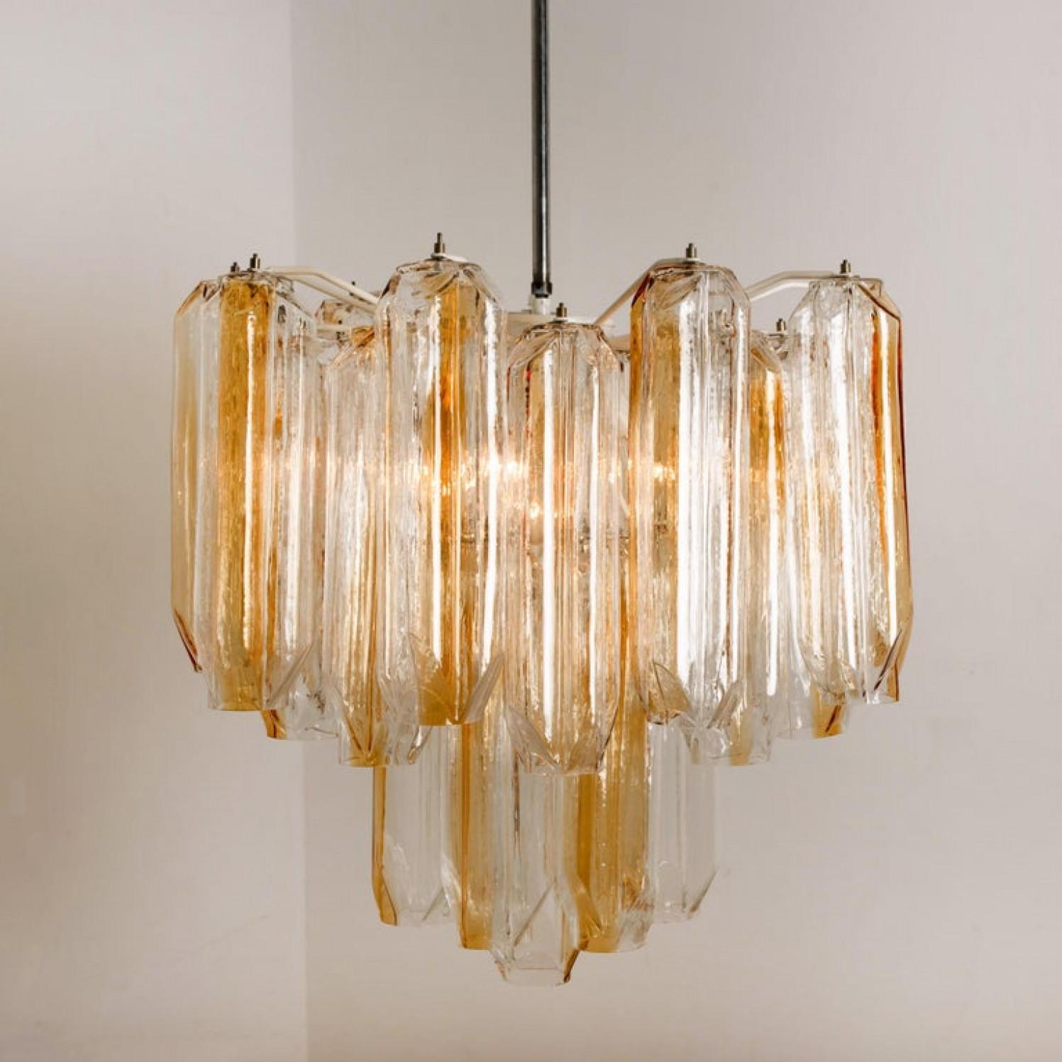 Clear and Orange/Amber Angled Glass Tubes Chandelier by J.T. Kalmar For Sale 5