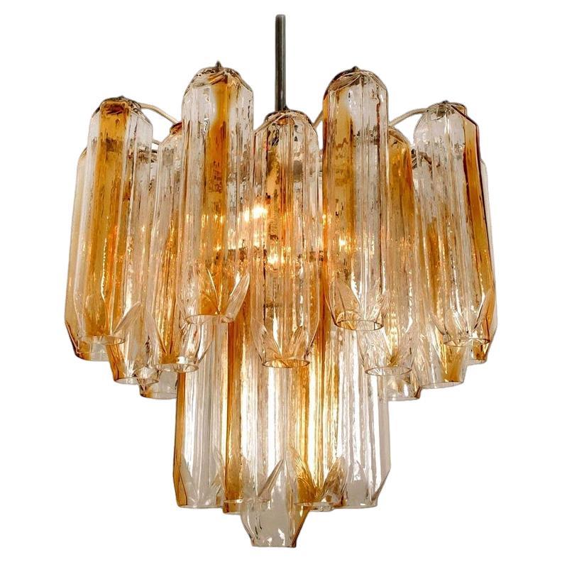 Clear and Orange/Amber Angled Glass Tubes Chandelier by J.T. Kalmar For Sale