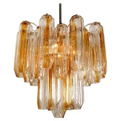 Clear and Orange/Amber Angled Glass Tubes Chandelier by J.T. Kalmar