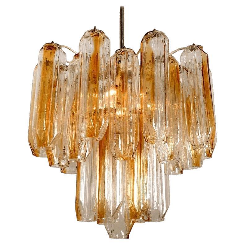 Clear and Orange/Amber Angled Glass Tubes Chandelier by J.T. Kalmar
