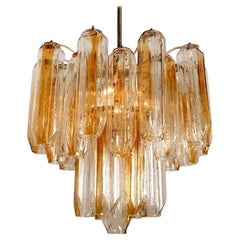 Clear and Orange/Amber Angled Glass Tubes Chandelier by J.T. Kalmar