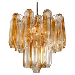 Clear and Orange/Amber Angled Glass Tubes Chandelier by J.T. Kalmar