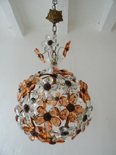 Clear and Peach Crystal Flowers Maison Baguès Style Chandelier, C 1920