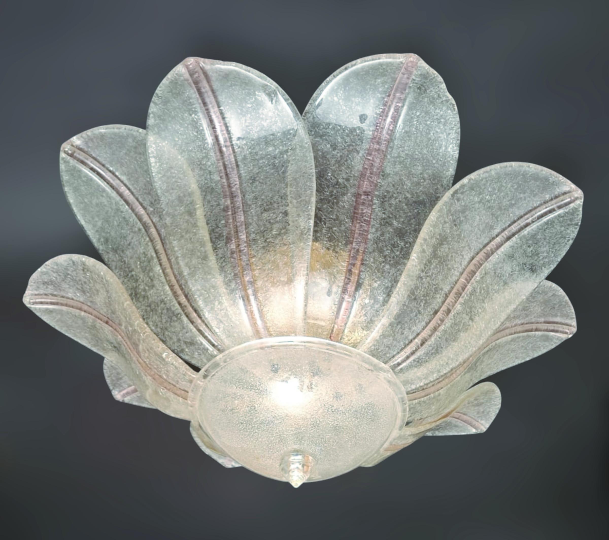 Mid-Century Modern Clear and Pink Graniglia Murano Flush Mount, 6 Available For Sale