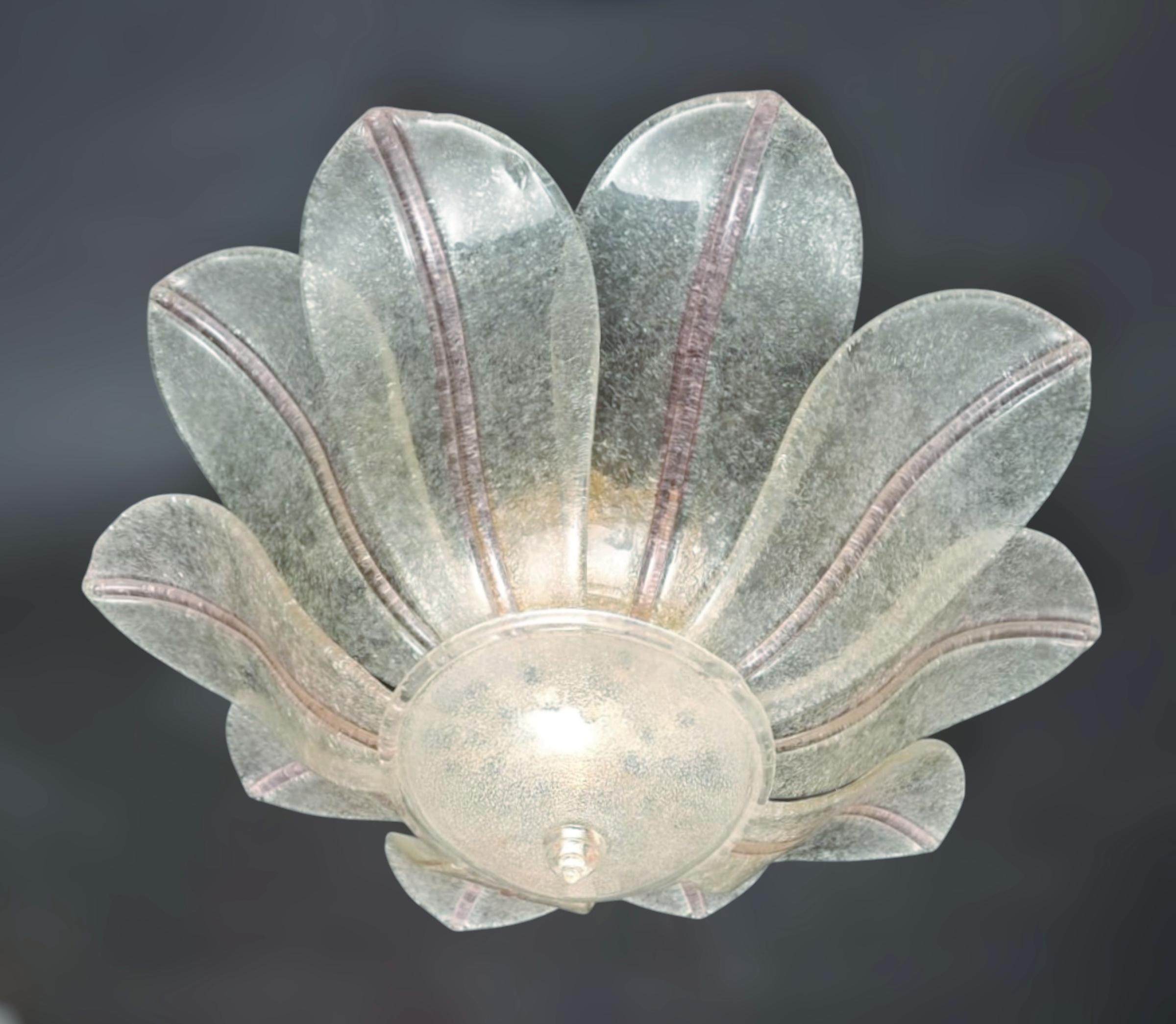 Italian Clear and Pink Graniglia Murano Flush Mount, 6 Available For Sale