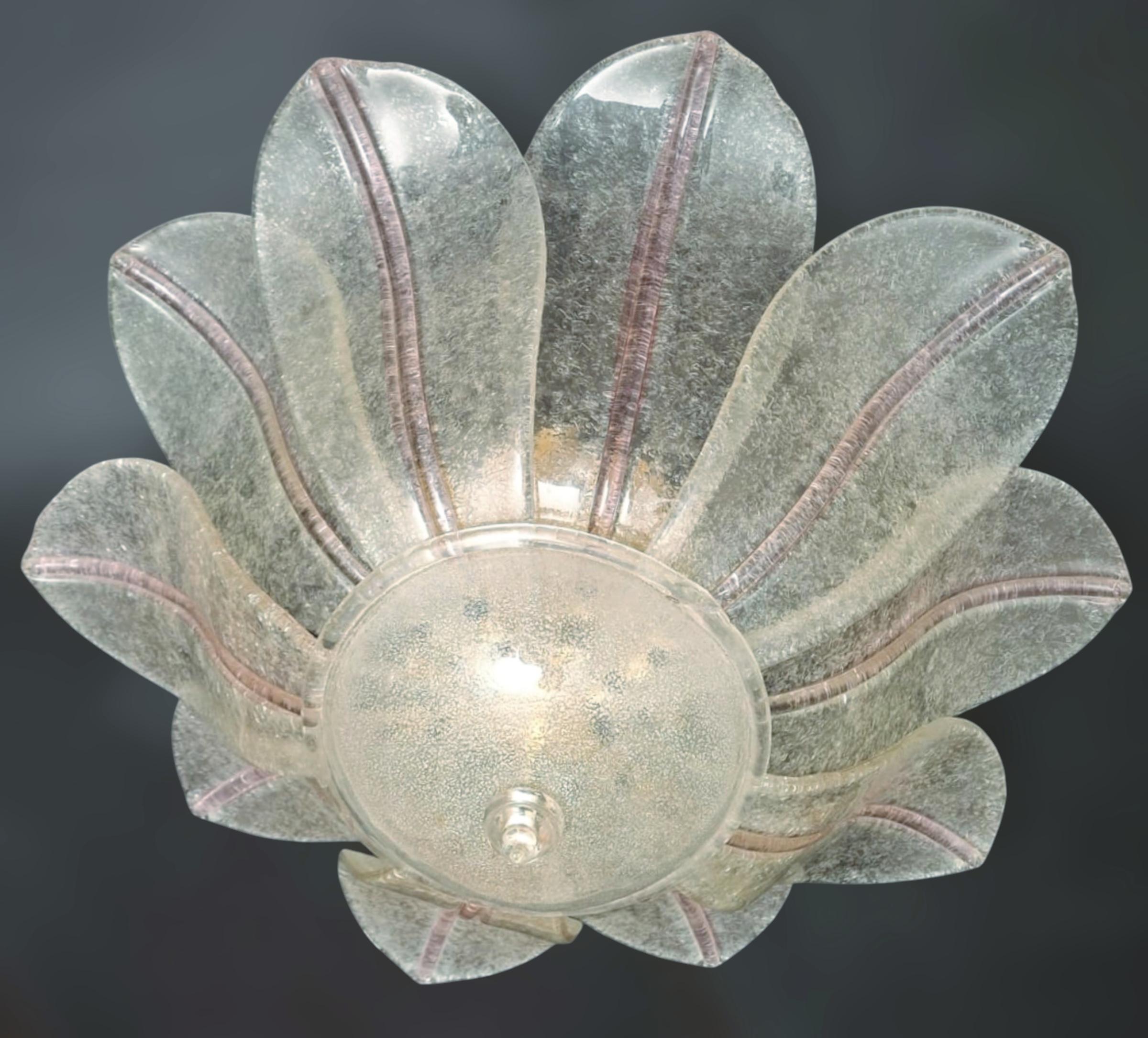 Clear and Pink Graniglia Murano Flush Mount, 6 Available In Good Condition For Sale In Los Angeles, CA
