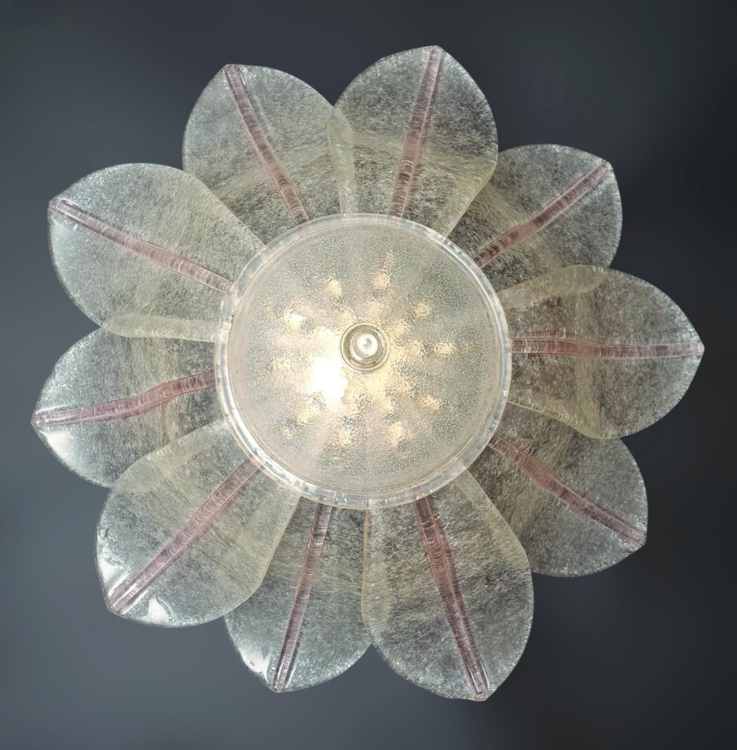 20th Century Clear and Pink Graniglia Murano Flush Mount, 6 Available For Sale
