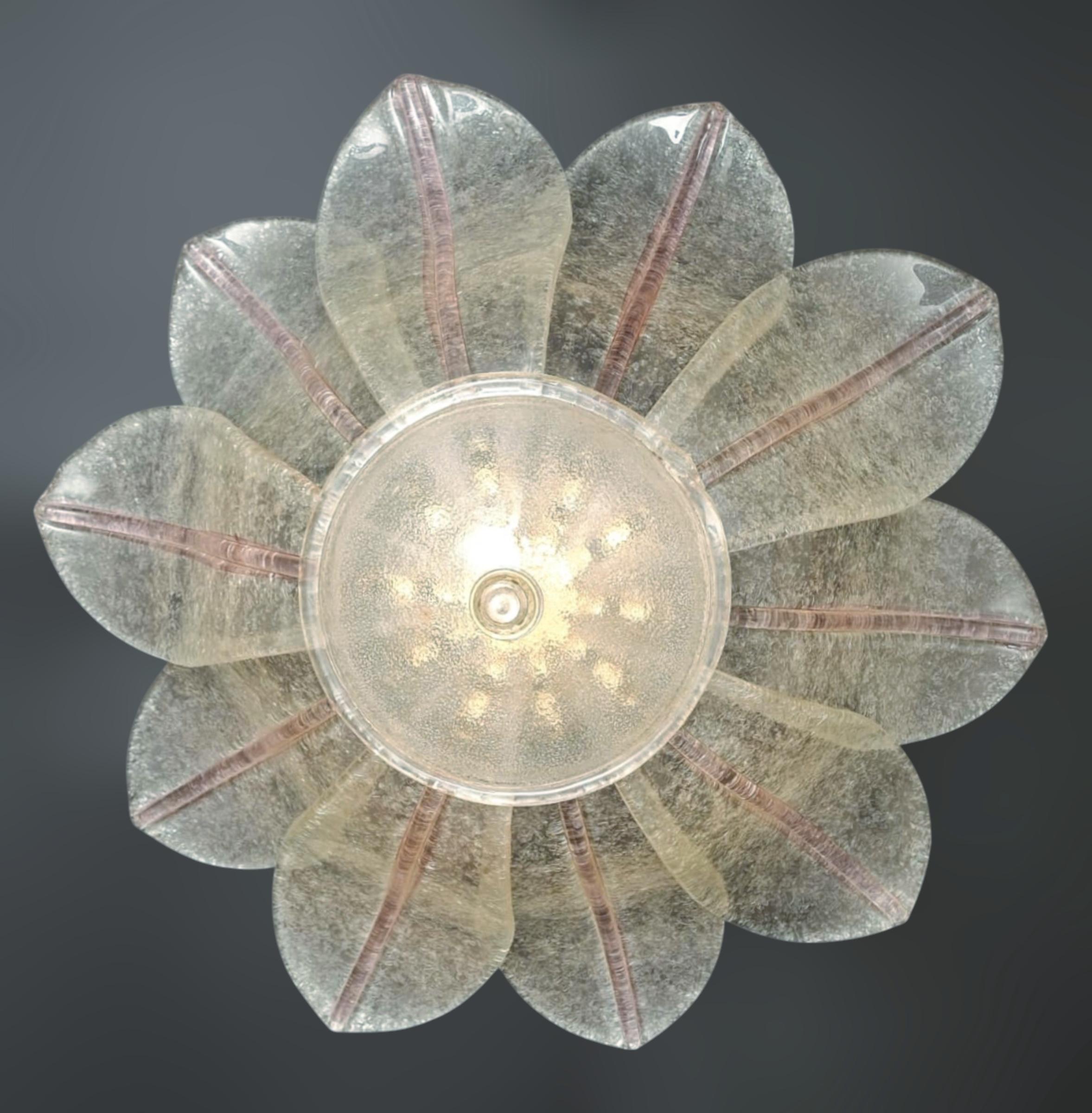 Murano Glass Clear and Pink Graniglia Murano Flush Mount, 6 Available For Sale