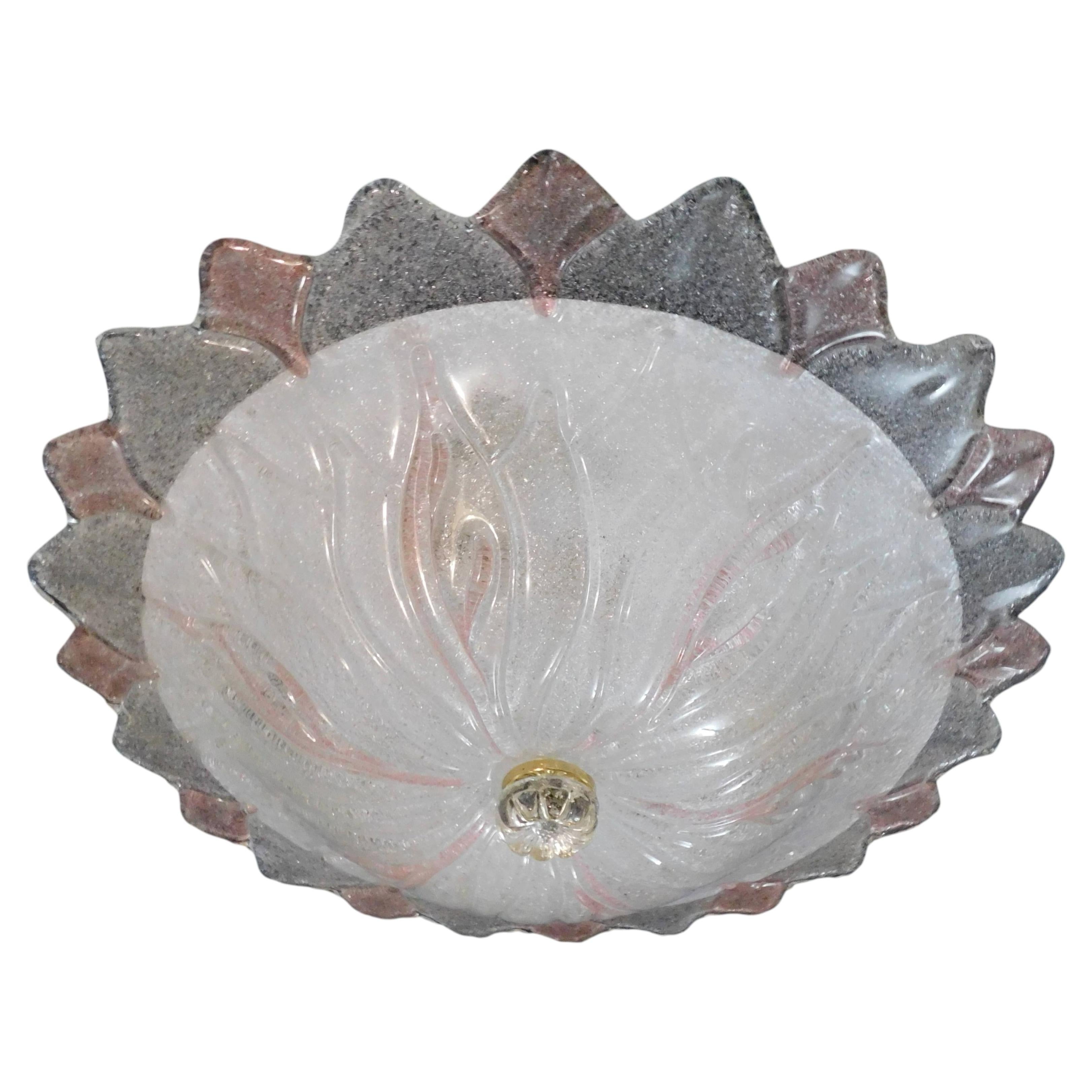 Clear and Pink Graniglia Murano Flush Mount For Sale