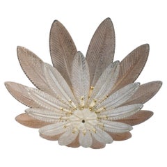 Clear and Pink Graniglia Murano Leaves Flush Mount