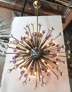 Italian Burst Clear and Lilac Murano Glass Sphere Sputnik by Fabio Ltd