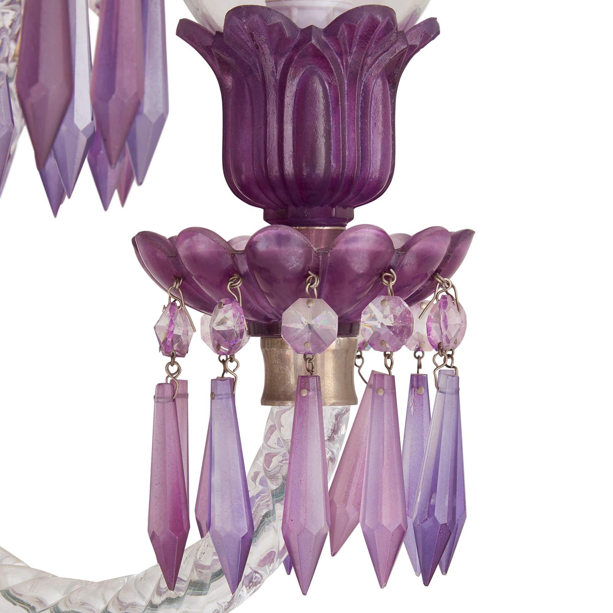 Clear and Purple Cut-Glass Chandelier in the Belle Époque Style  In Good Condition For Sale In London, GB