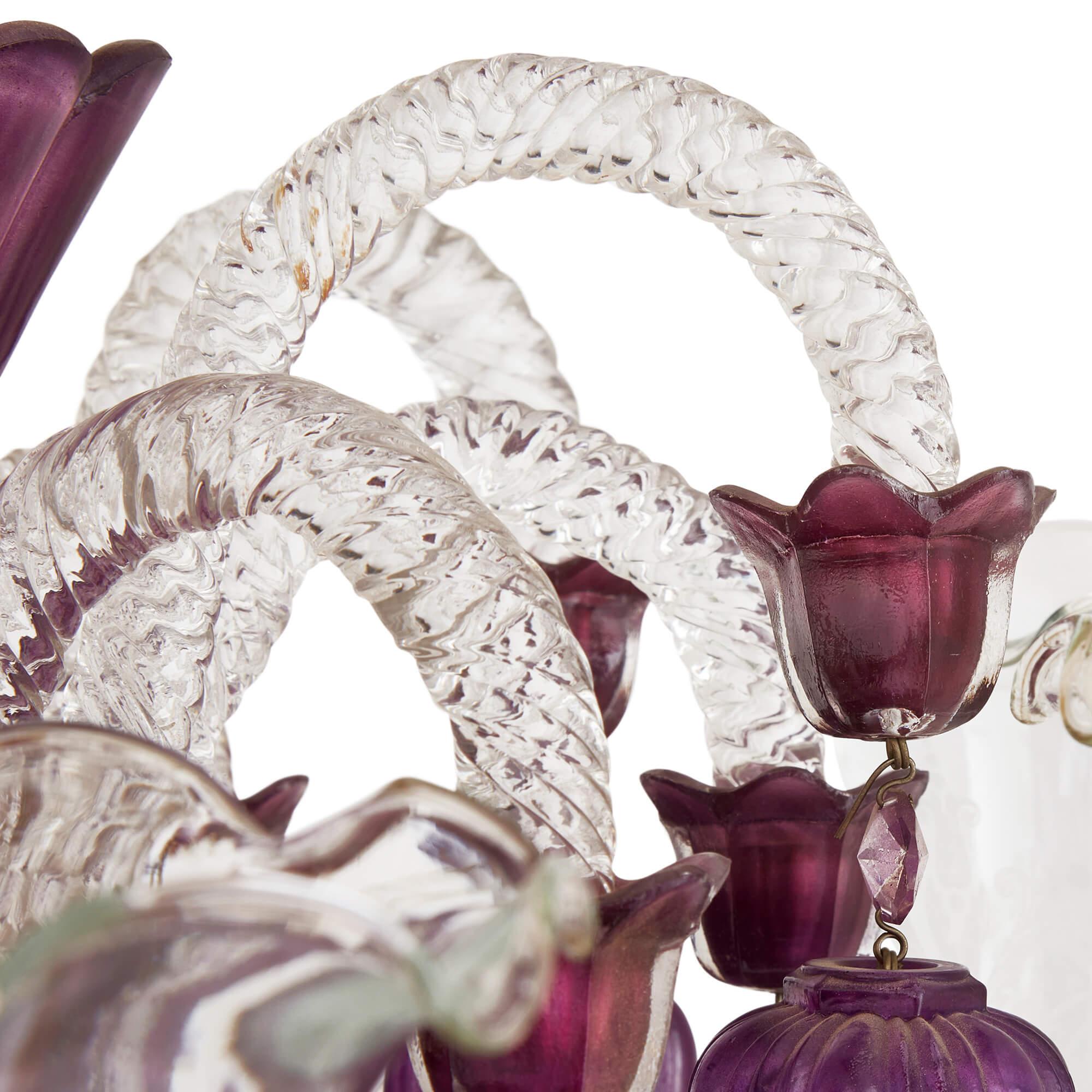 20th Century Clear and Purple Cut-Glass Chandelier in the Belle Époque Style  For Sale