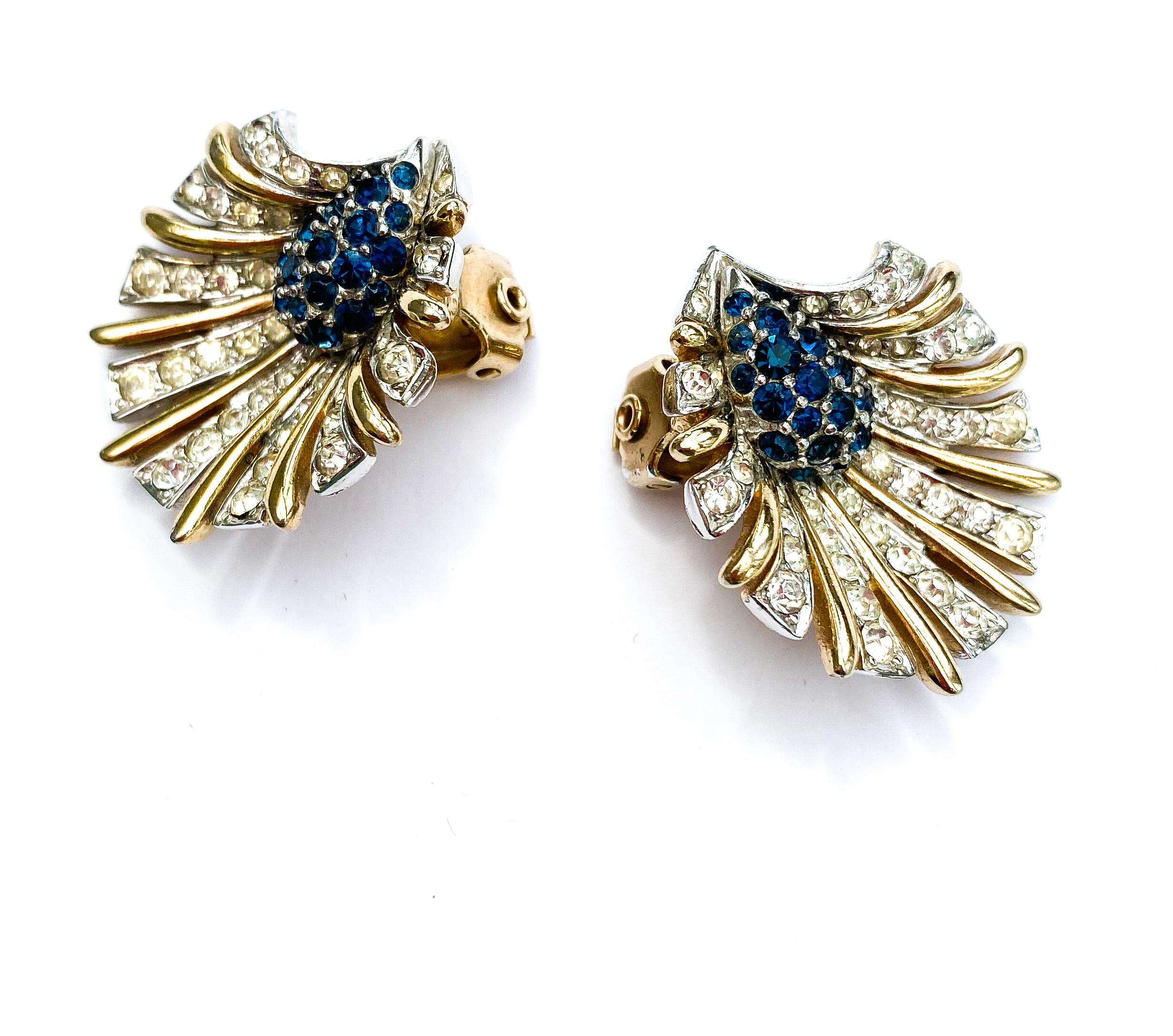 Boucles d'oreilles en pâte transparente et saphir, Marcel Boucher, États-Unis, années 1960. Excellent état - En vente à Greyabbey, County Down