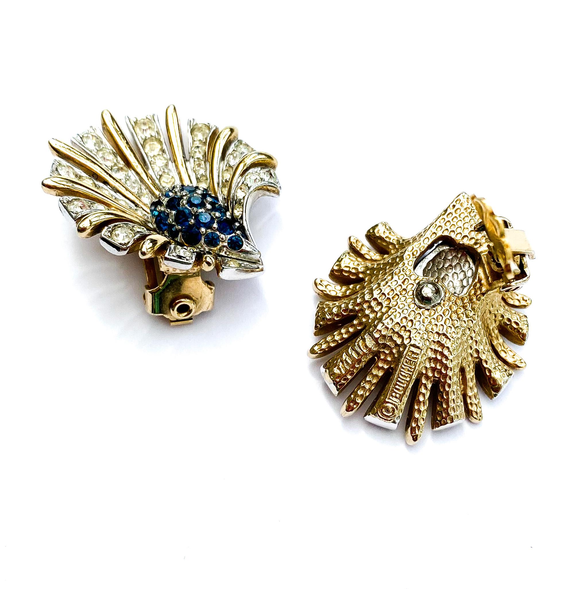 Boucles d'oreilles en pâte transparente et saphir, Marcel Boucher, États-Unis, années 1960. Pour femmes en vente