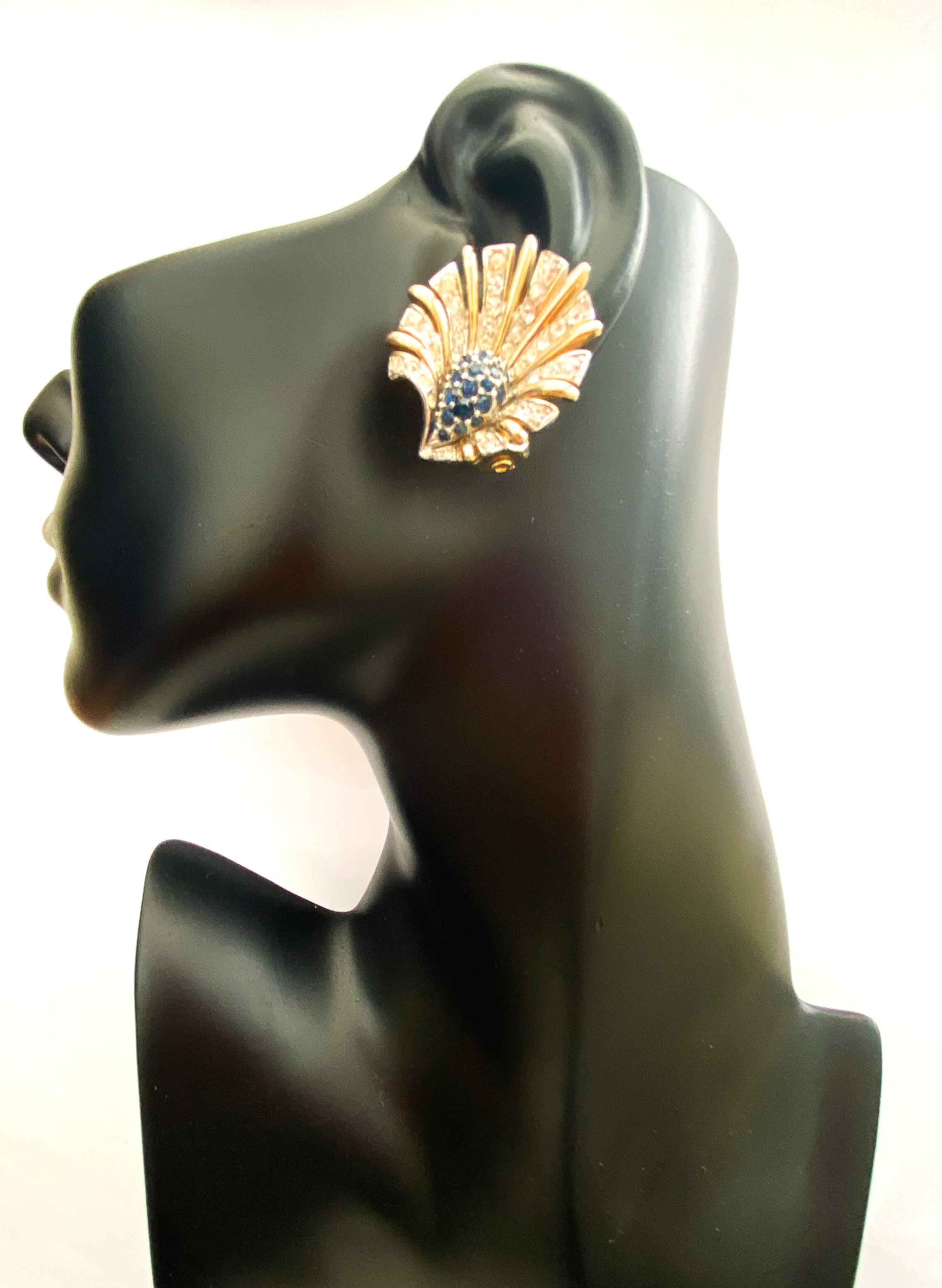 Boucles d'oreilles en pâte transparente et saphir, Marcel Boucher, États-Unis, années 1960. en vente 2