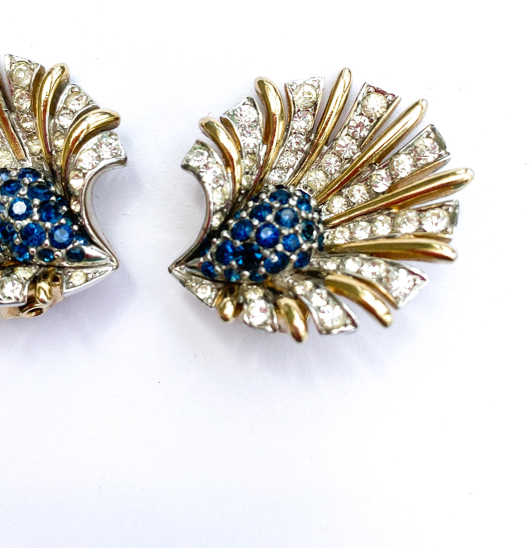 Boucles d'oreilles en pâte transparente et saphir, Marcel Boucher, États-Unis, années 1960. en vente 3