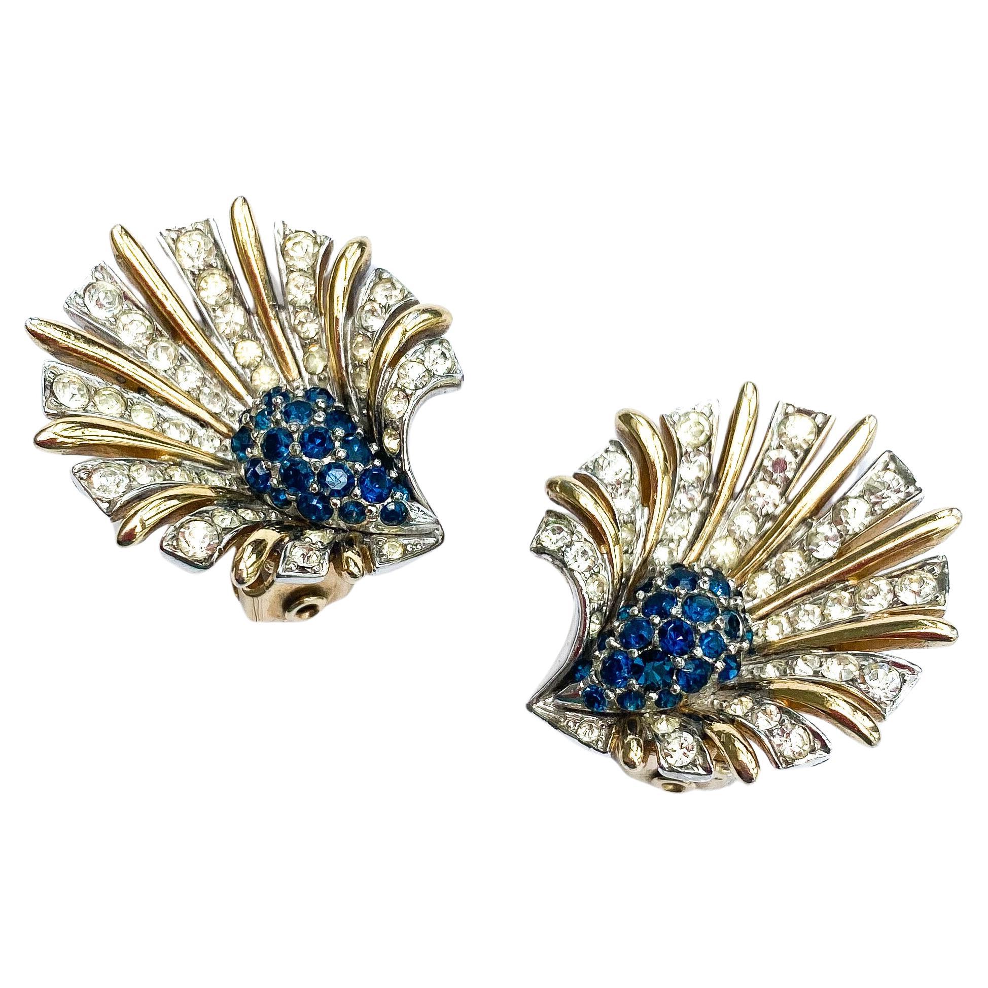 Boucles d'oreilles en pâte transparente et saphir, Marcel Boucher, États-Unis, années 1960. en vente