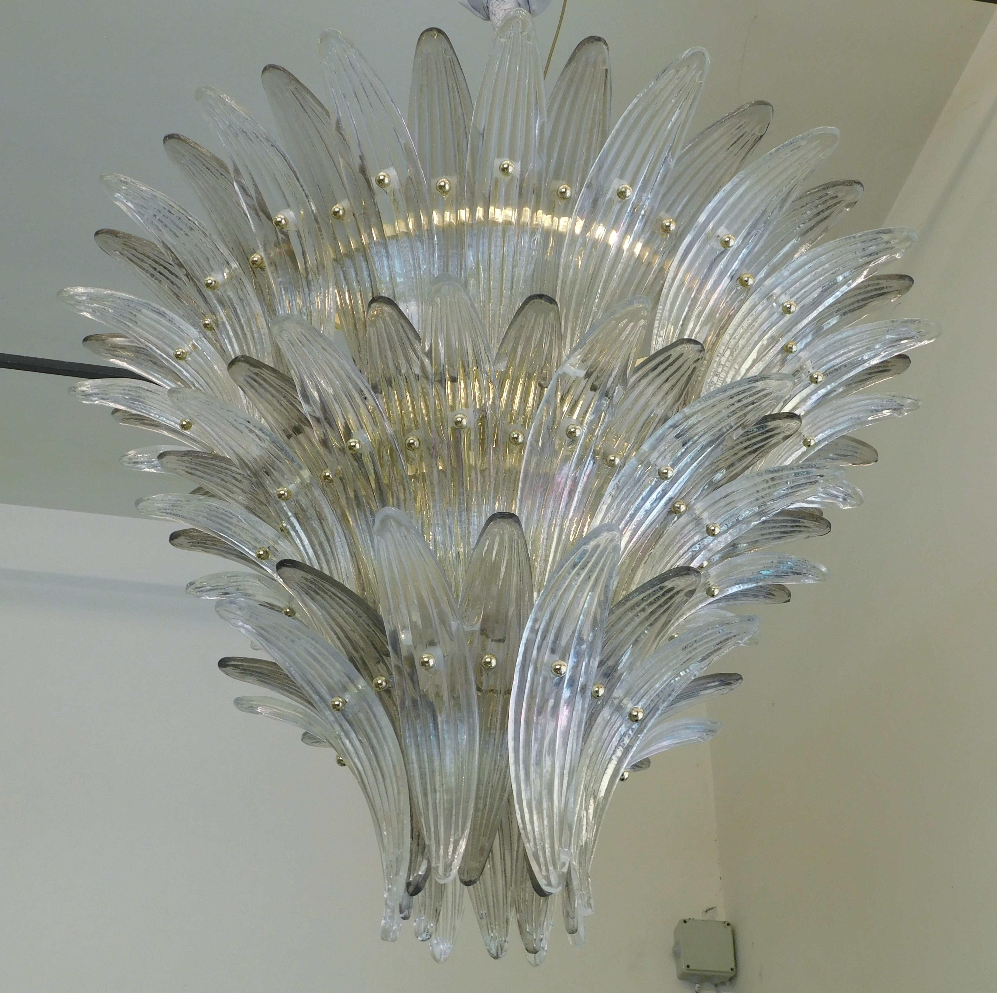 Modern Clear and Smoky Palmette Chandelier For Sale